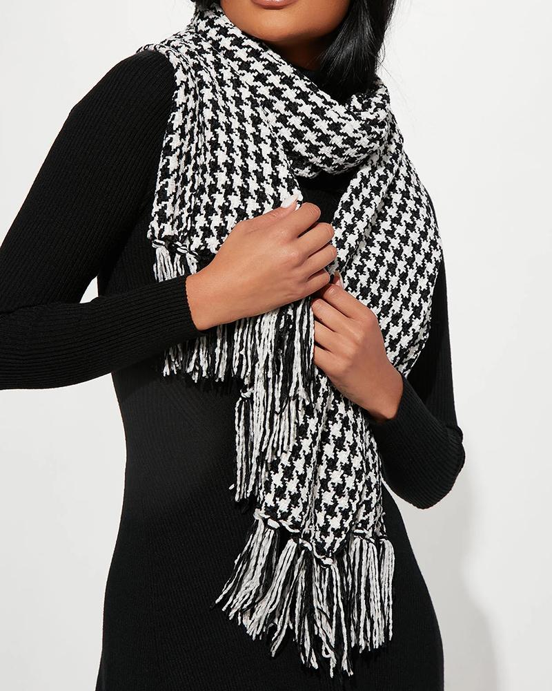 Houndstooth Tassel Design Thermal Scarf