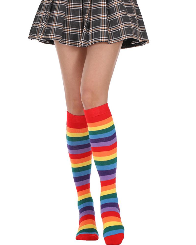 Colorblock High Elastic Over-knee Socks