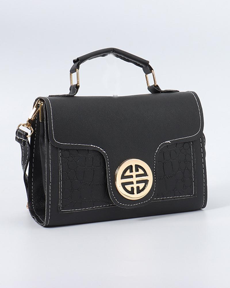 Geometric Quilted Flap Magnetic Satchel Bag