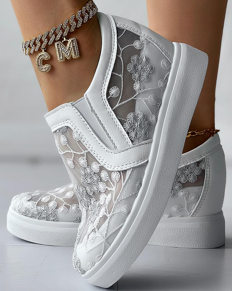 Wedges Shoes Plants Embroidery Hidden Wedge Sneakers