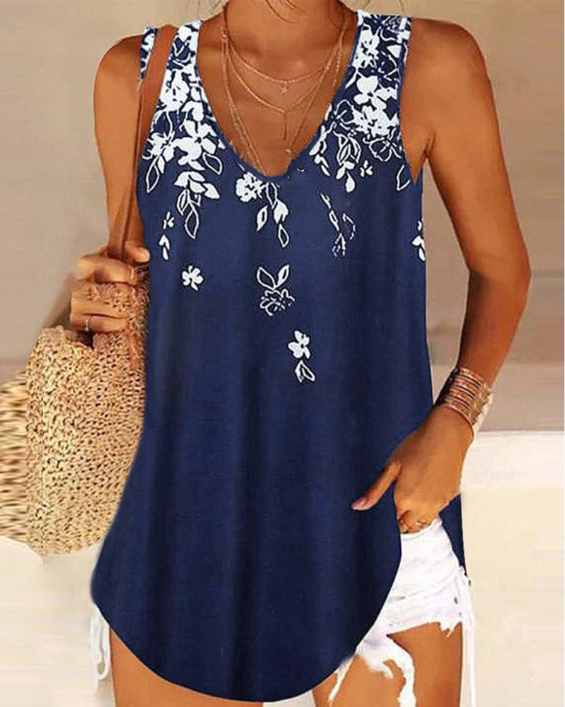 Plants Print Casual Tank Top