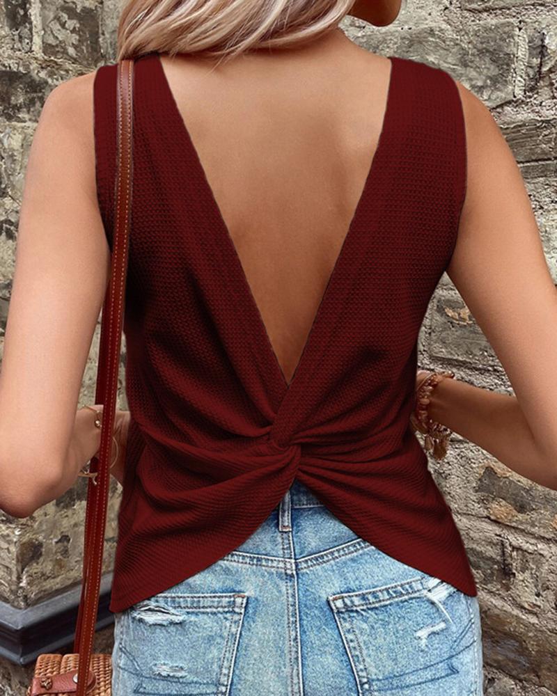 Twisted Backless V-Neck Tank Top