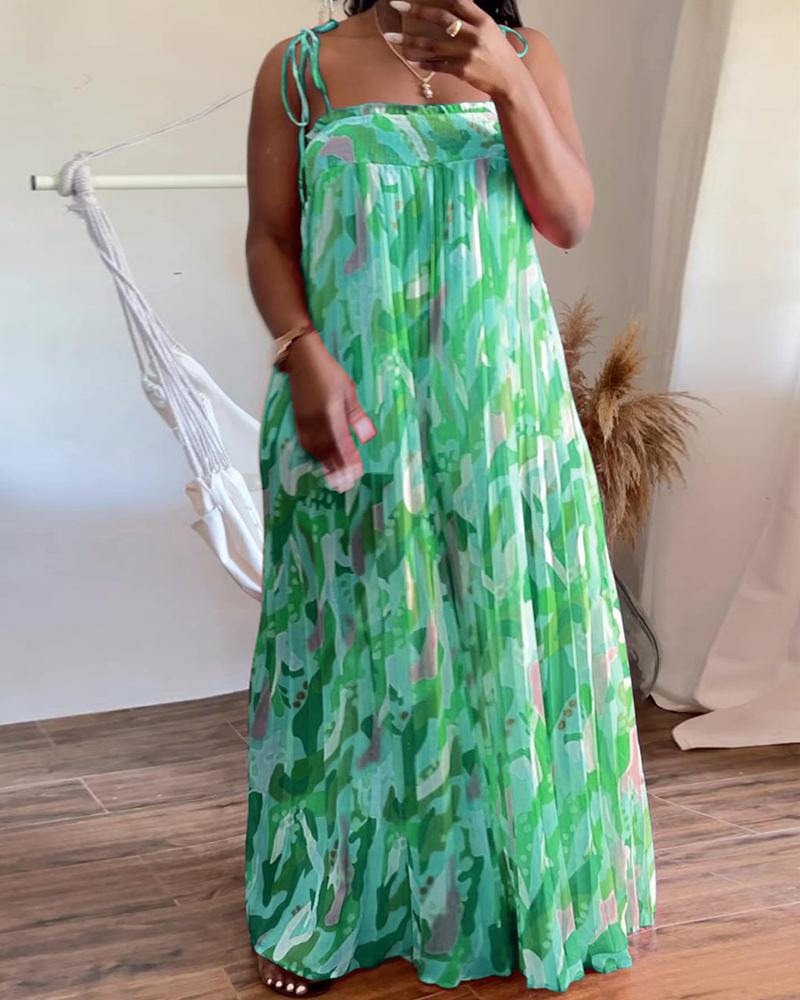 Plus Size All Over Print Shirred Wide Leg Jumpsuit