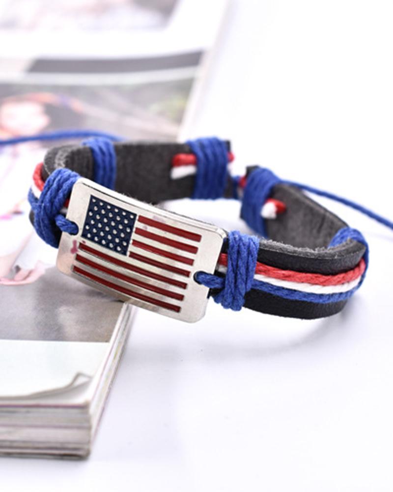  1pc Independence Day Flag Pattern Braided Leather Bracelet