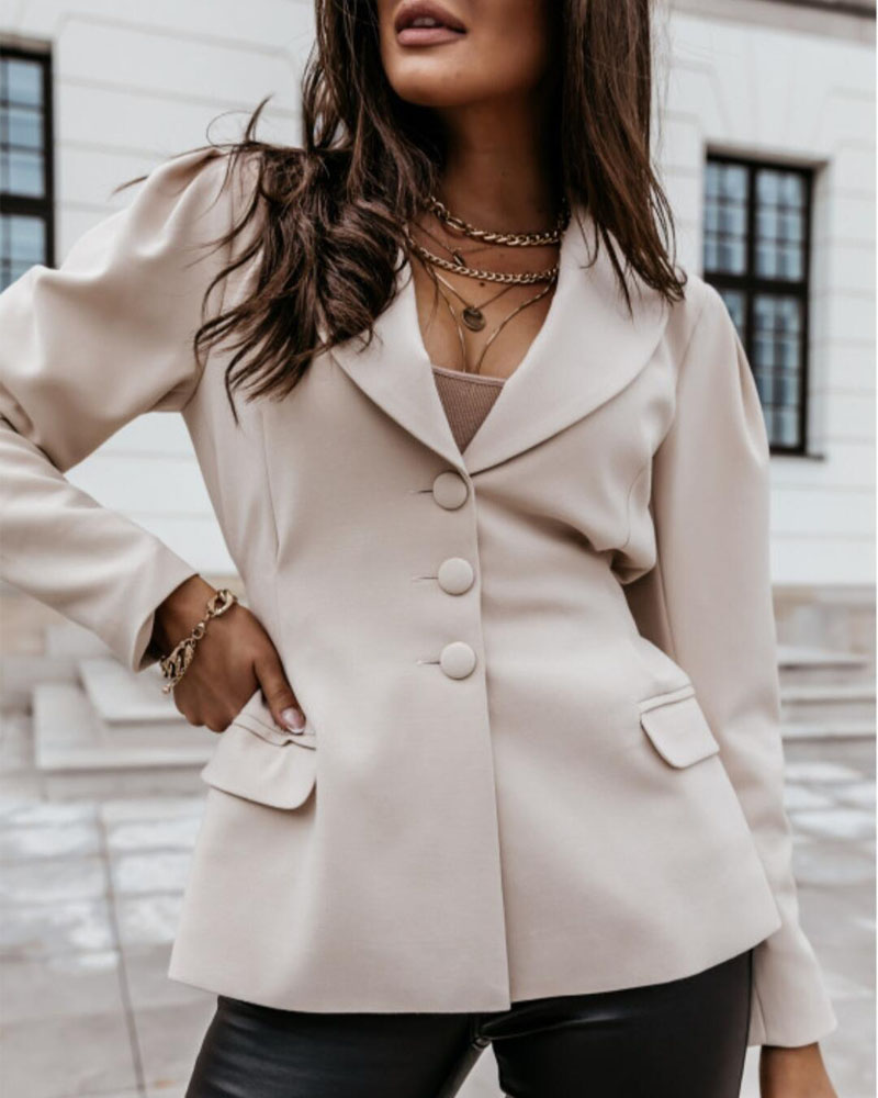 Puff Sleeve Single Breasted Blazer Coat