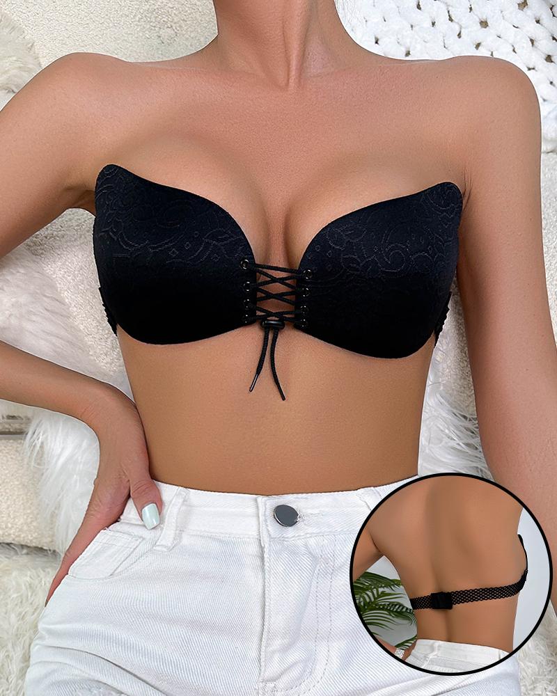 Pads & Enhancers Floral Pattern Eyelet Lace-up Strapless Invisible Bra