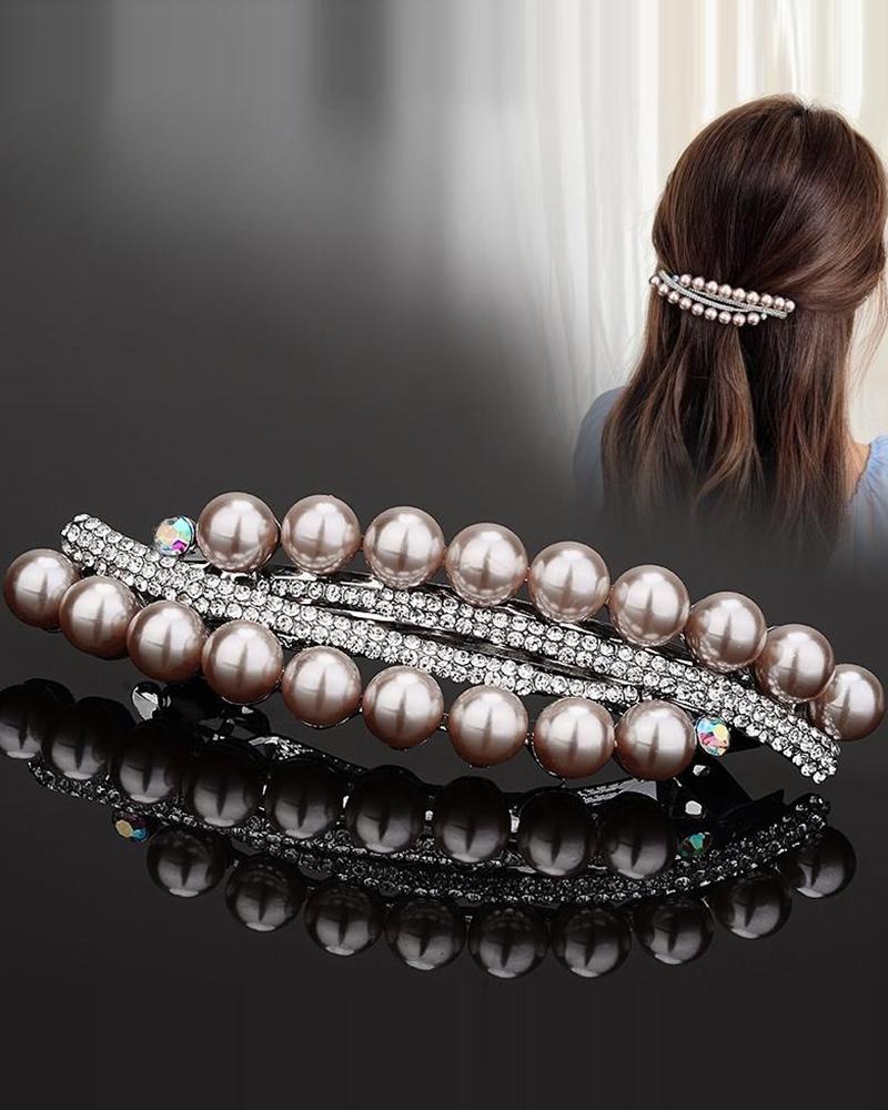   ChicMe 1pc Rhinestone Pearls Beaded Fashionable Hair Clip