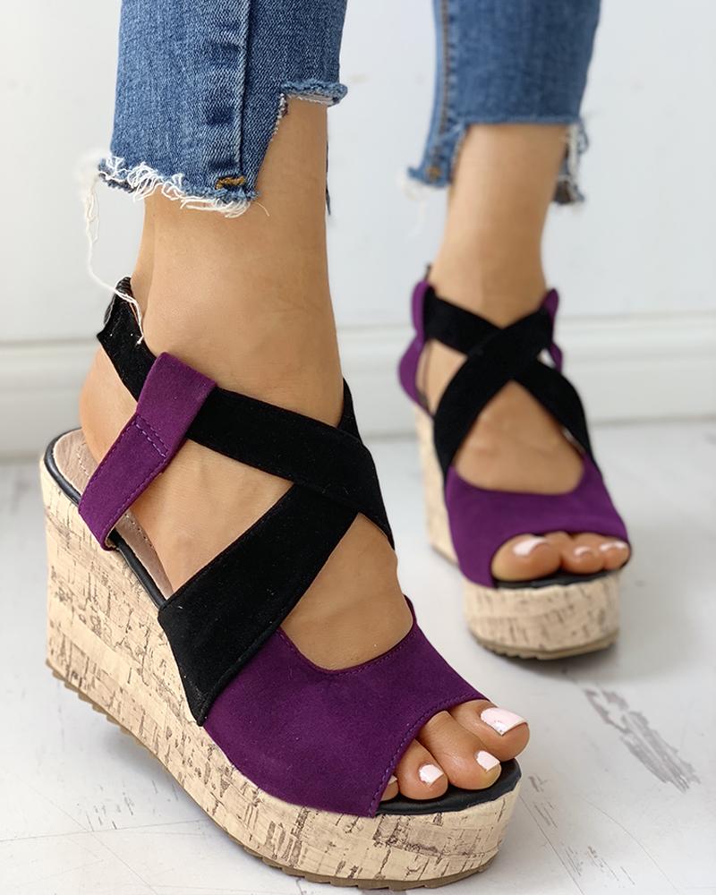 Wedges Shoes Peep Toe Colorblock Platform Wedge Sandals