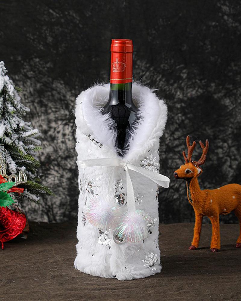 Home Decor Christmas Fuzzy Snowflake Tassel Wine Bottle Decoration