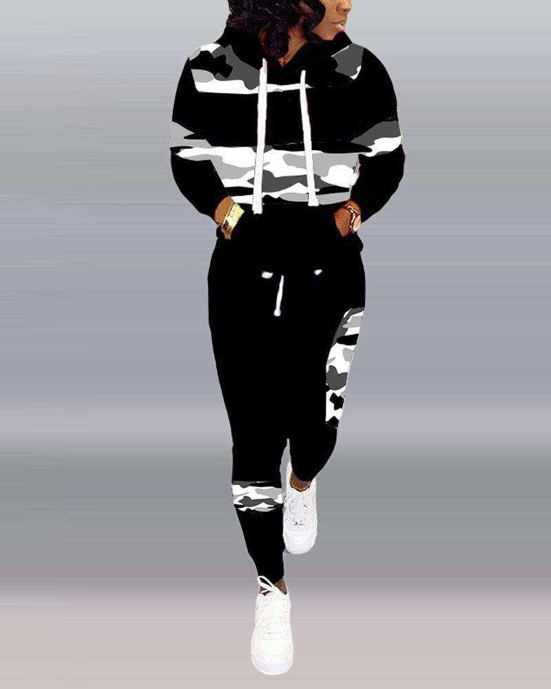 Camouflage Print Long Sleeve Top & Pants Set