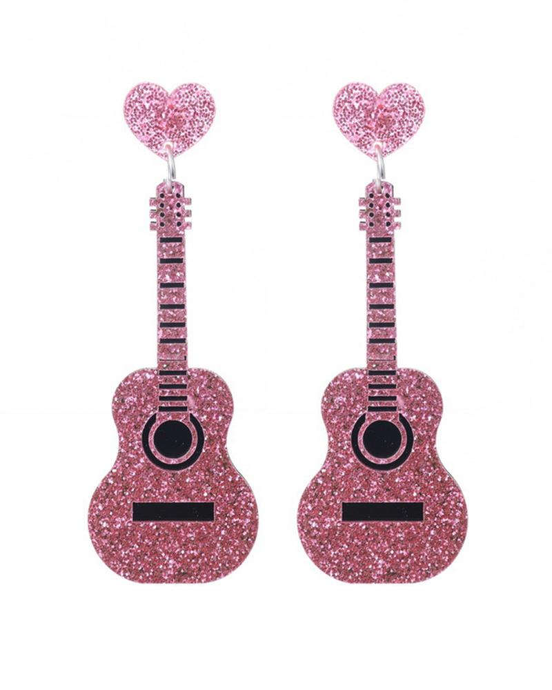 1Pair Valentine's Day Heart Guitar Shaped Drop Earrings