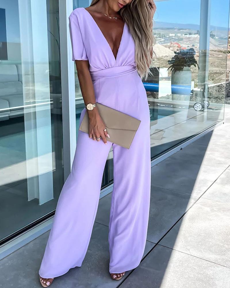 Plunge Wide Leg Jumpsuit