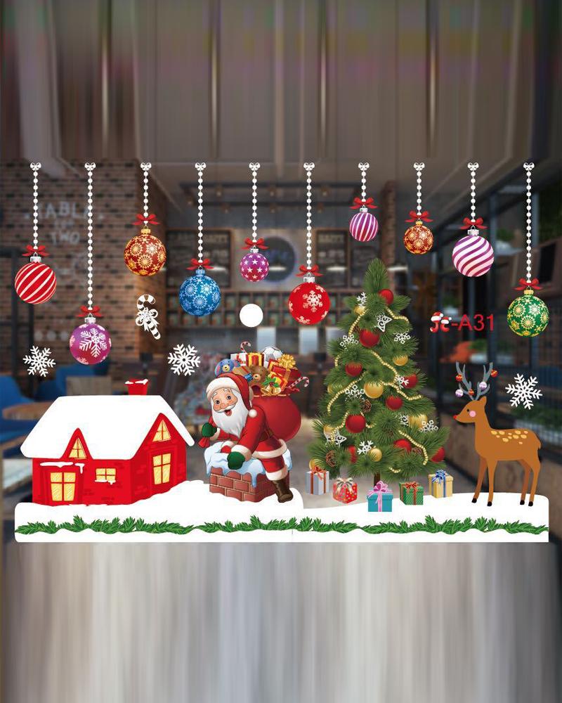 Home Decor  ChicMe 1Roll DIY Christmas Windows Stickers Door Mural Decals Static Sticker Wall Window Clings Showcase Winter Decorations Party Supplies