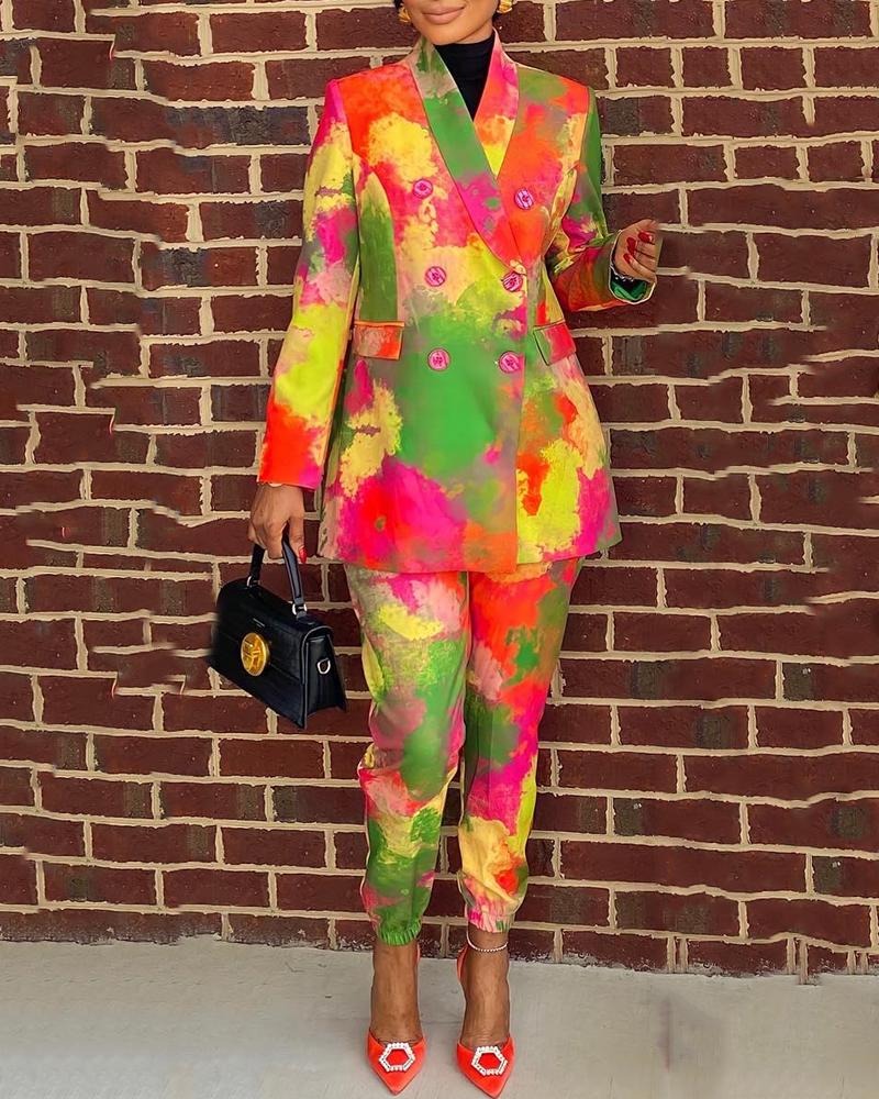  Tie Dye Print Long Sleeve Blazer Coat