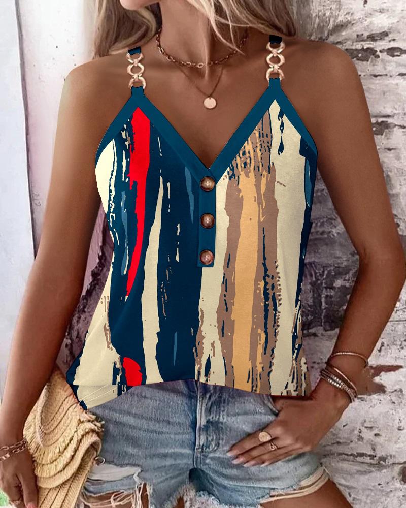 Abstract Print Striped Chain Strap Tank Top