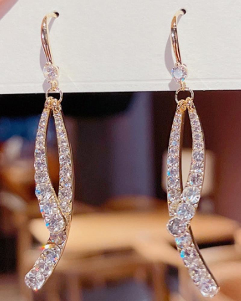 1Pair Rhinestone Oval Shaped Drop Earrings