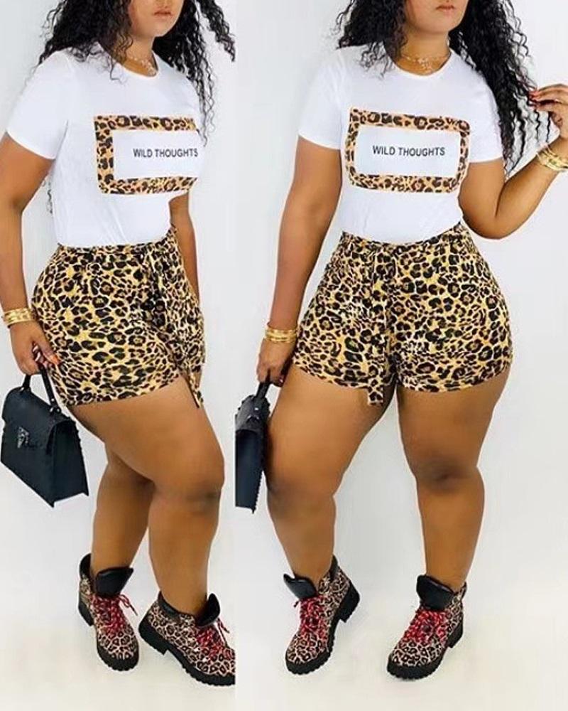 Plus Size Wild Thoughts Leopard Print Casual Top & Shorts Set