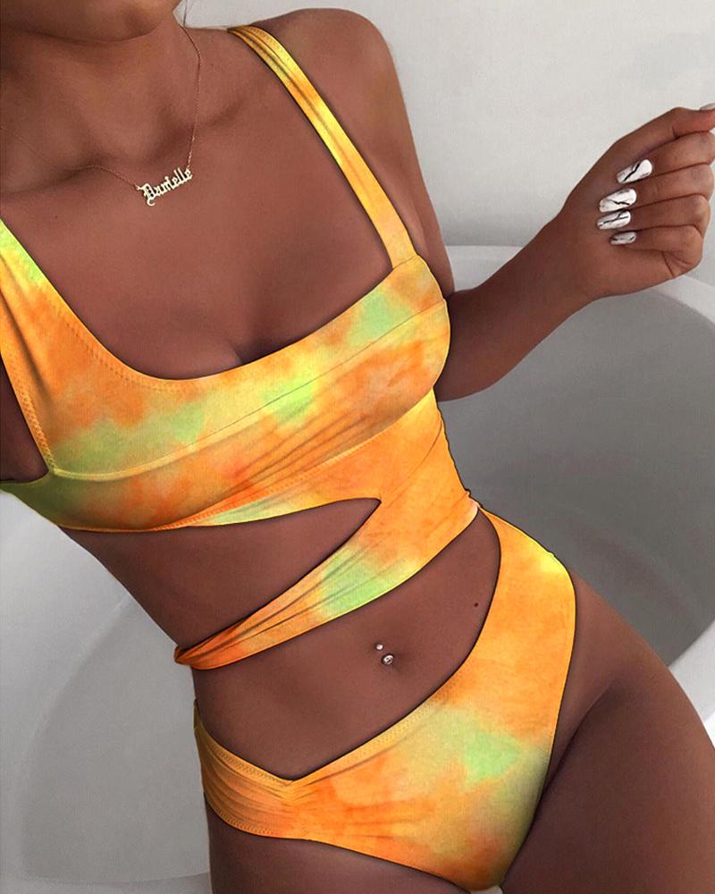 Tie Dye Print Cutout One-Piece Swimsuit