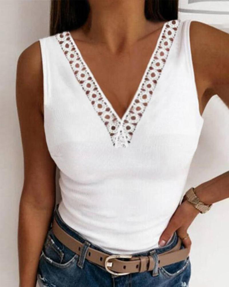 Contrast Lace V-Neck Tank Top