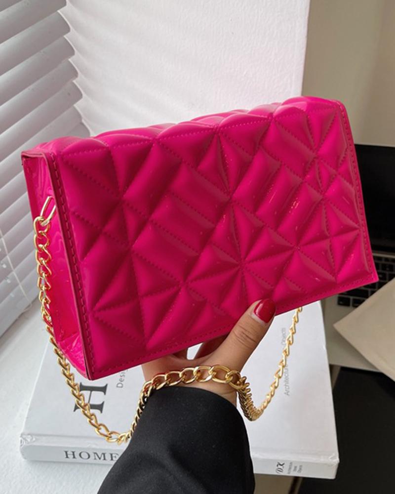 Metallic Quilted Chain Strap Flap Shoulder Bag