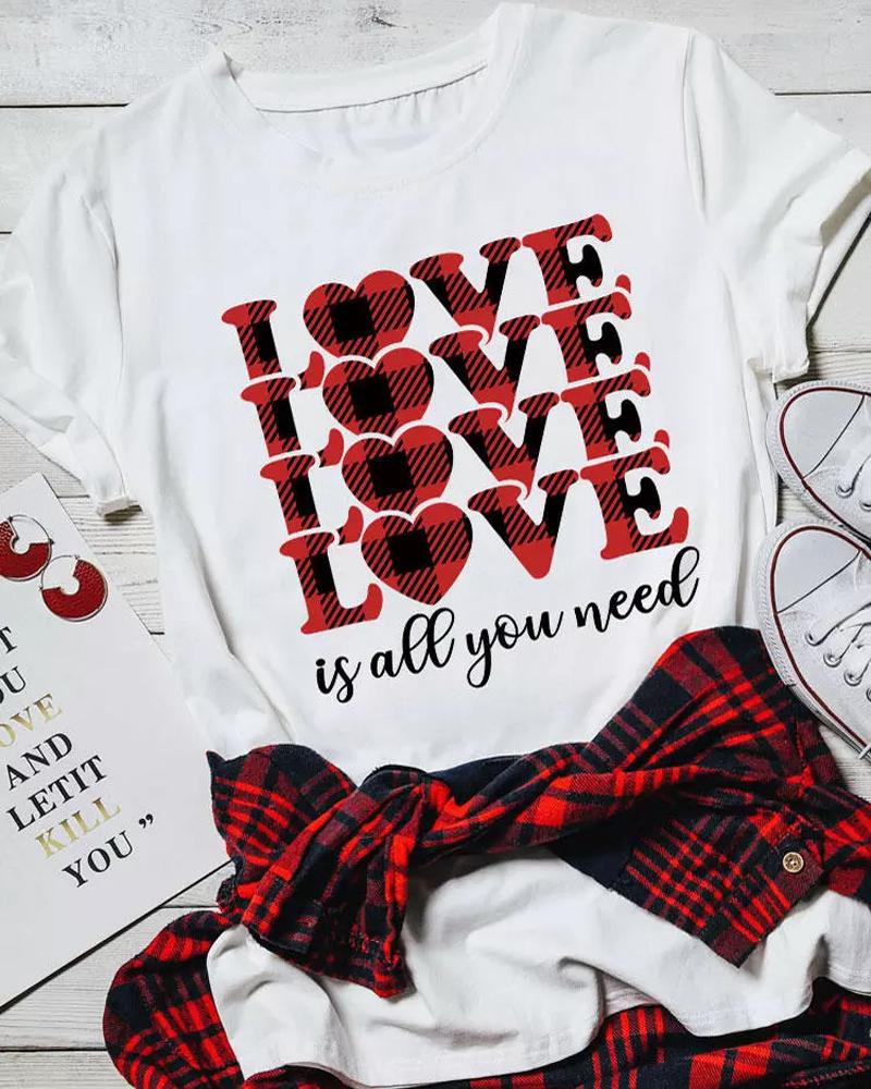 T-shirt & Tees Valentine's Day Plaid Love Heart Print Casual T-shirt