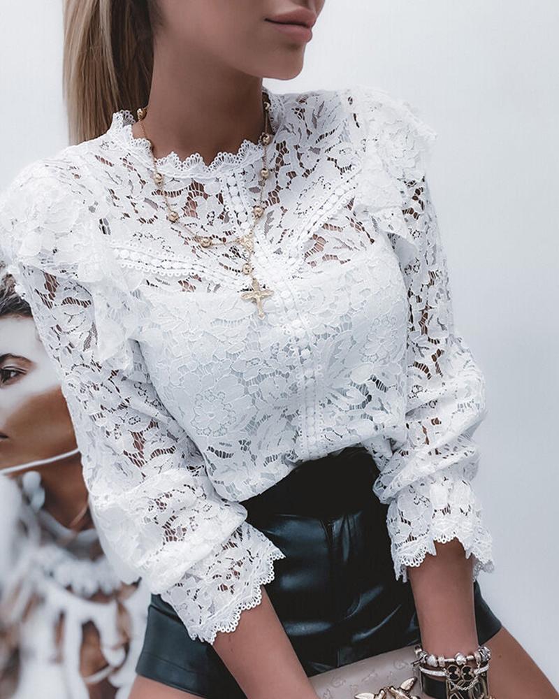 Guipure Lace Long Sleeve Blouse