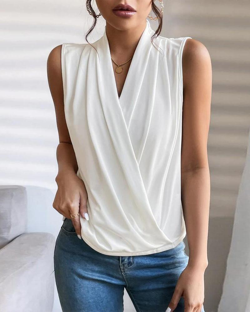 Ruched V-Neck Sleeveless Wrap Top