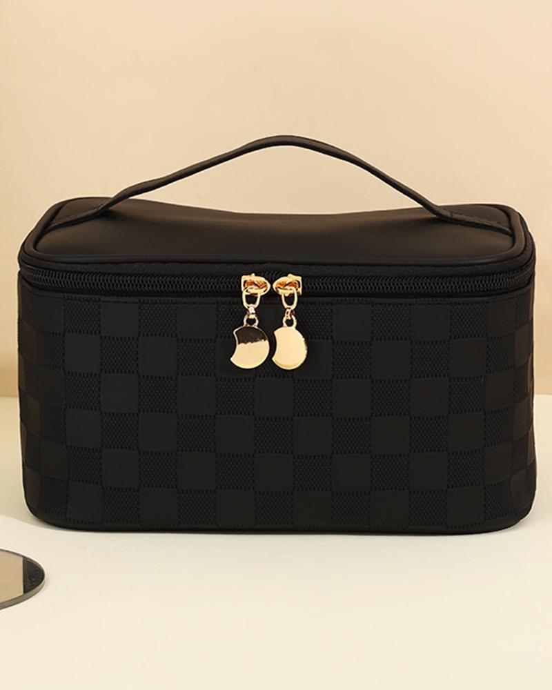 make up bag Plaid Large Capacity Waterproof Travel Cosmetic Case Organizer Opens Flat Makeup Bag Toiletry Bag