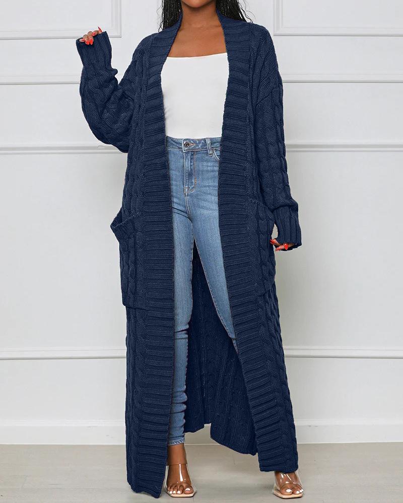 Pocket Design Cable Longline Knit Cardigan