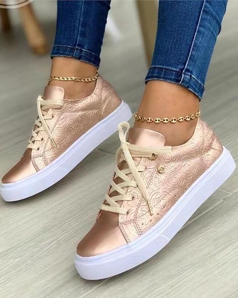 Floral Pattern Lace-up Eyelet Sneakers