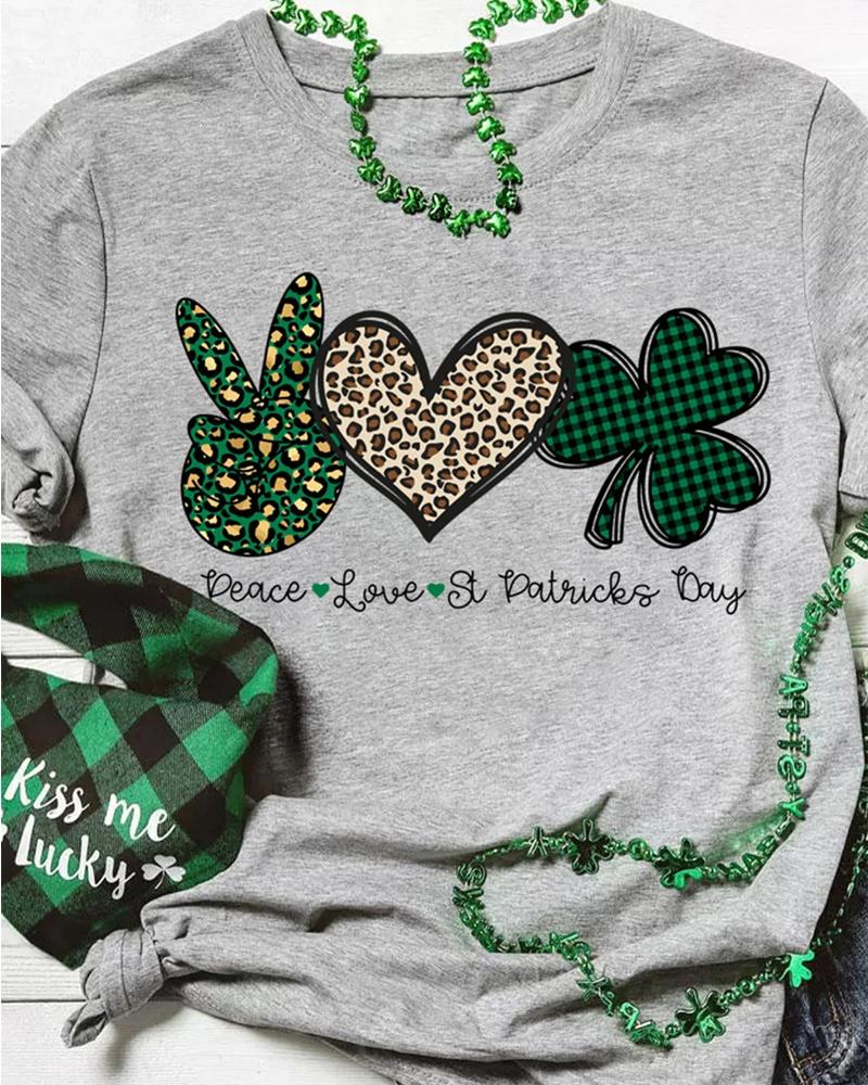 T-shirt & Tees St. Patrick's Day Lucky Shamrock Heart Print Casual T-shirt