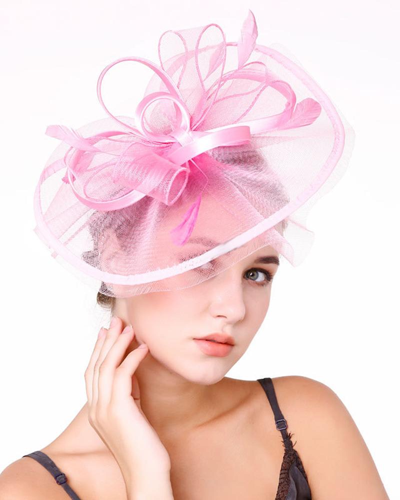 1pc Bowknot Fascinator Hat Feather Sheer Mesh Headband Bridal Wedding Cocktail Tea Party Headwear