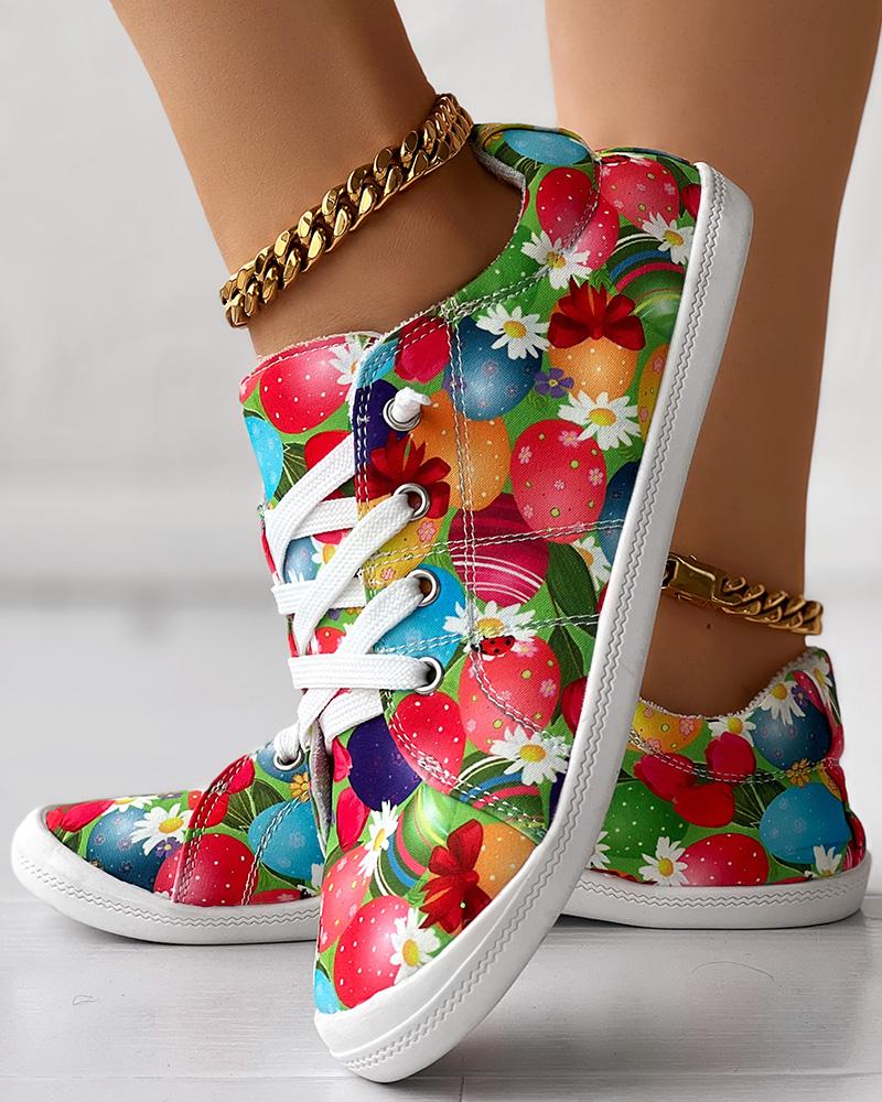 Easter Egg Print Lace-up Canvas Sneakers