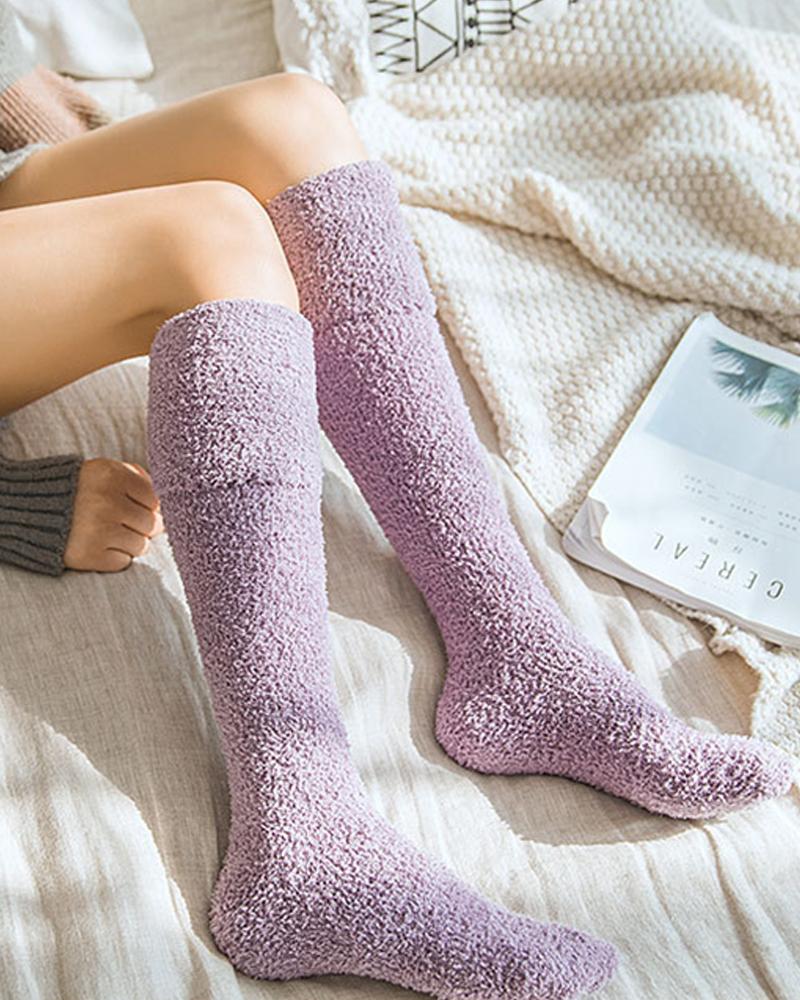 1Pair Over The Knee Fuzzy Winter Thermal Socks