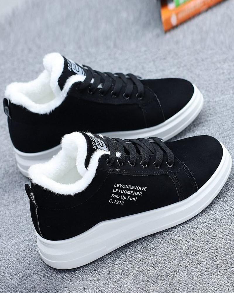 Letter Print Lace-up Lined Platform Sneakers