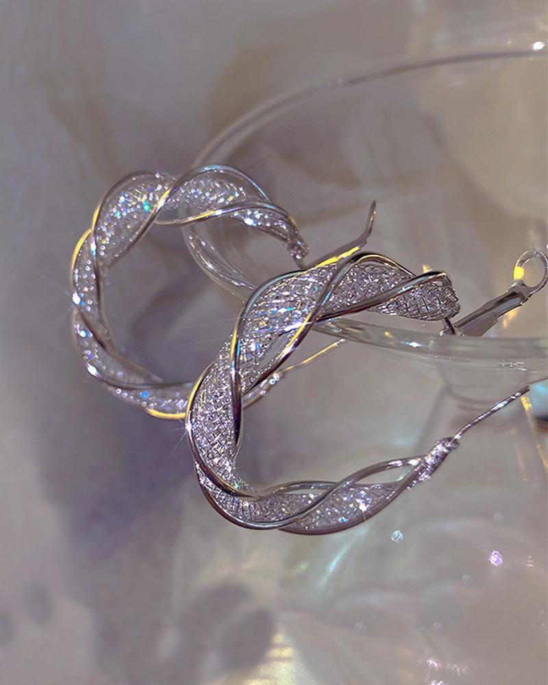 1Pair Rhinestone Twisted Hoop Earrings