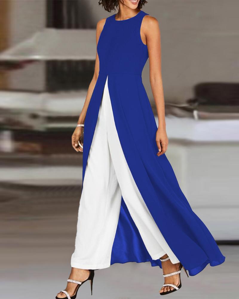 Colorblock Patchwork Asymmetrical Ruched Jumpsuit