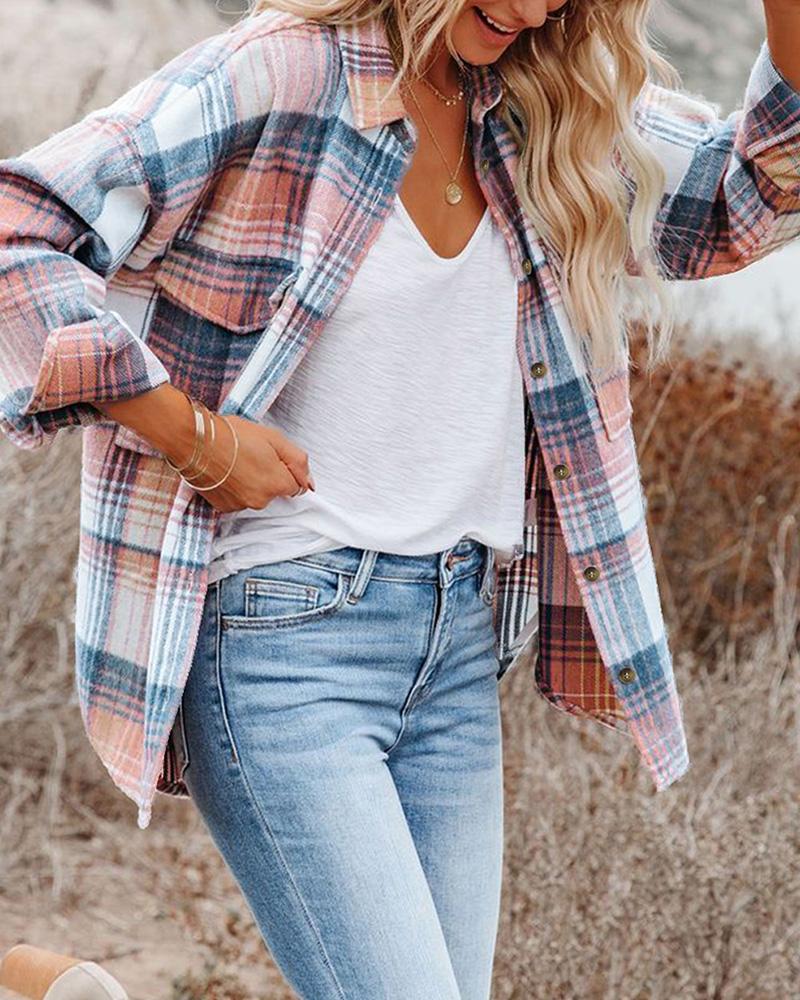 Plaid Print Buttoned Flap Pocket Shacket