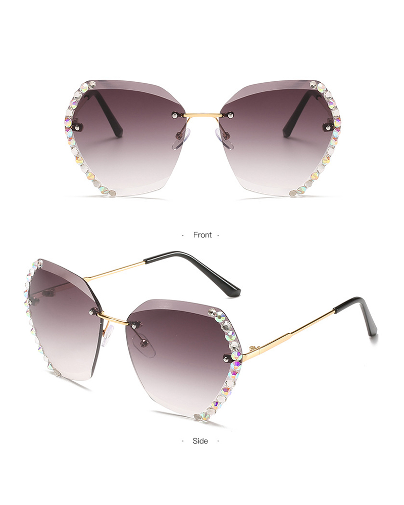 1Pair Rhinestone Ombre Lens Rimless Sunglasses