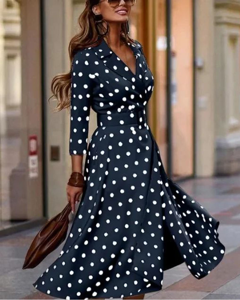 Polka Dot Print Long Sleeve Work Dress