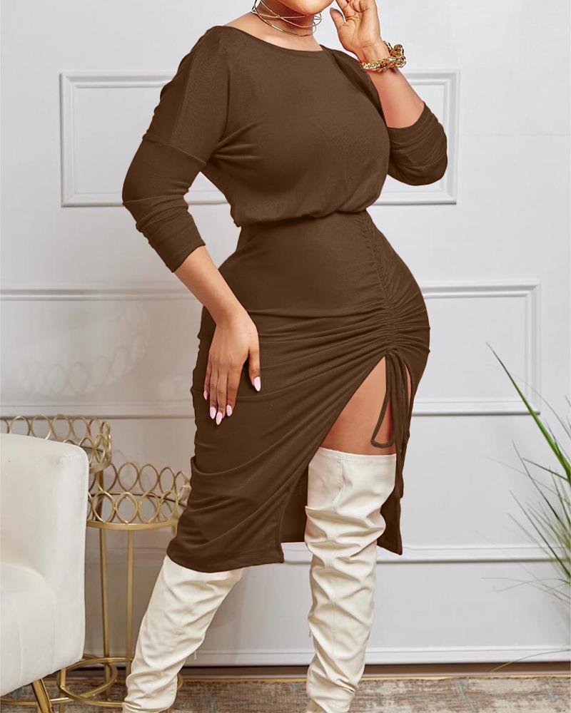 Plus Size Slit Drawstring  Casual Dress