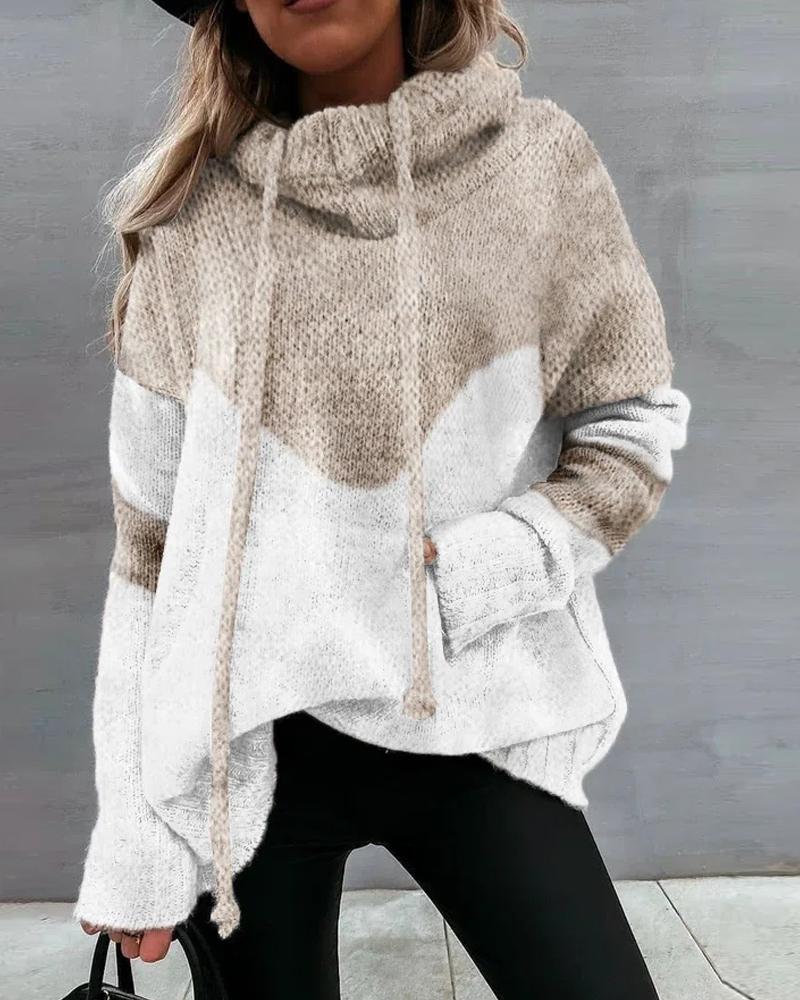 Colorblock Long Sleeve Chunky Knit Sweater