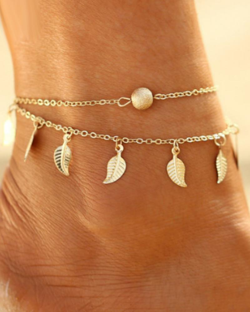   ChicMe 1pc Bohemian Multi-layer Leaf Pendant Beach Chain Anklet