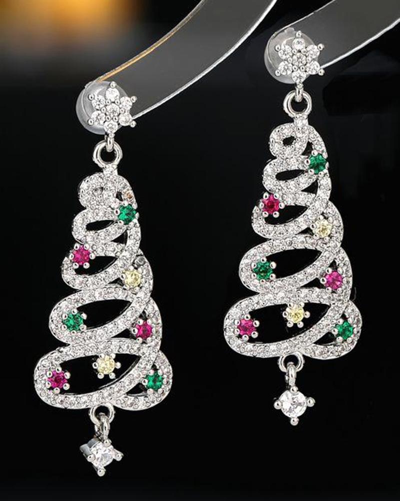 1Pair Rhinestone Hollow Christmas Tree Dangle Earrings