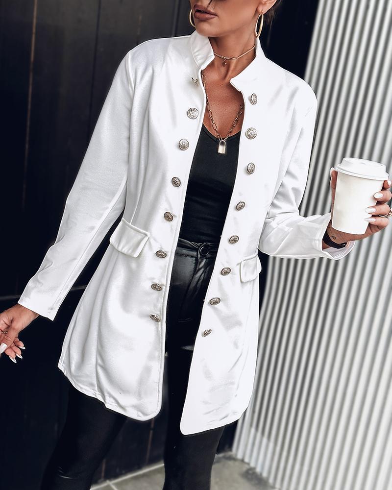 Long Sleeve Double Breasted Flap Detail Coat