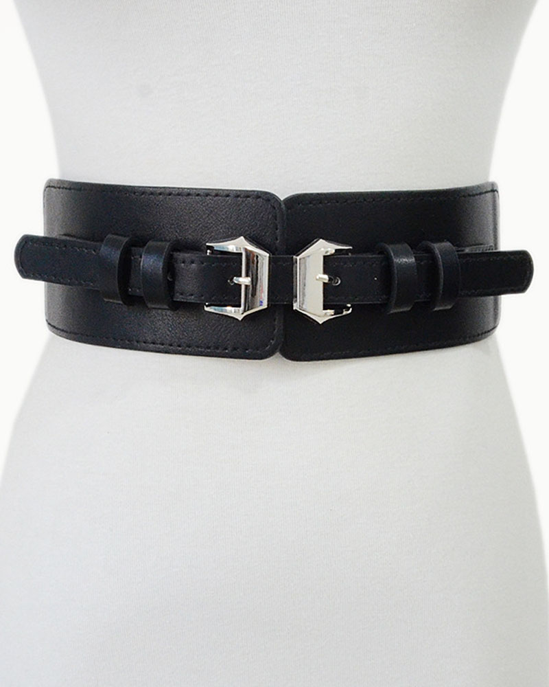 1pc Metal Buckle Elastic Wide Belt