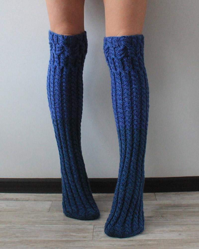 1Pair Thigh High Cable Knit Leg Warmers Long Boot Socks