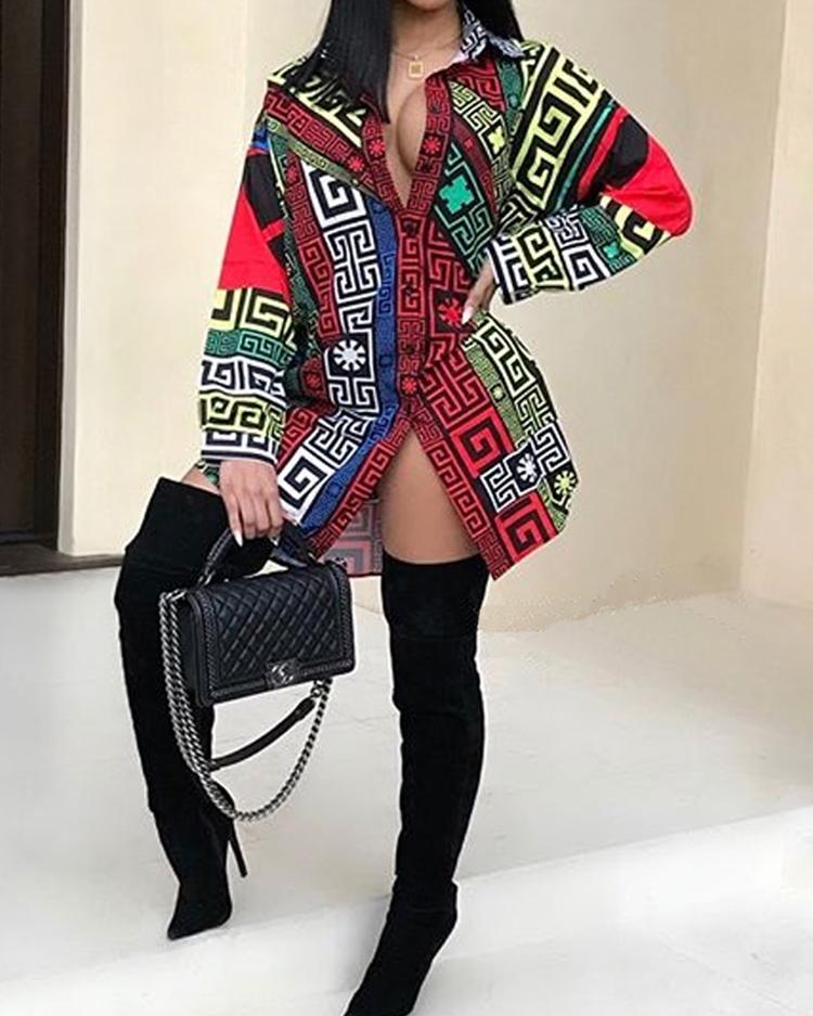 Digital Print Casual Shirt Dress