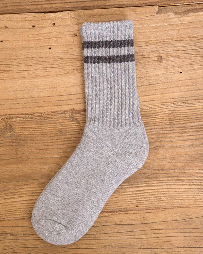 1Pair Striped Lined Winter Thermal Crew Socks