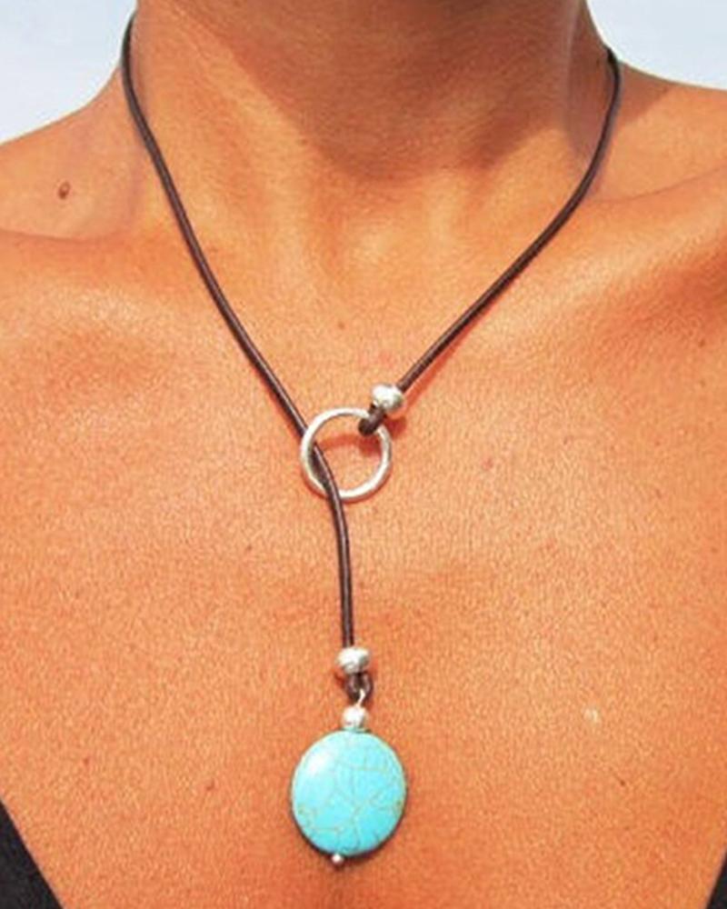 1pc Bohemian Tribal O-Ring Turquoise Y Necklace